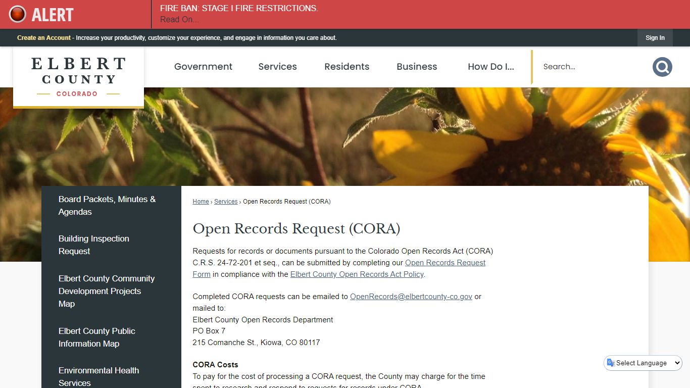 Open Records Request (CORA) | Elbert County, CO